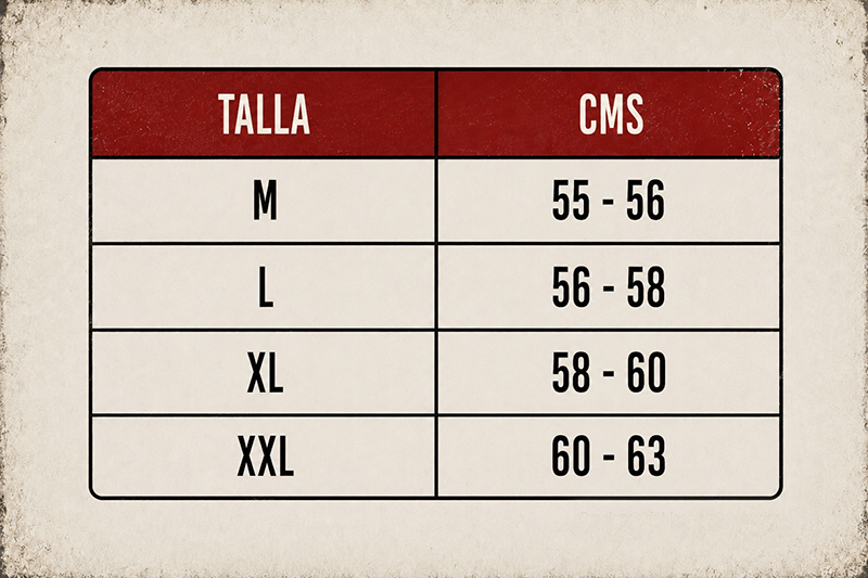 Tabla de tallas para Casco Itaca Lemans