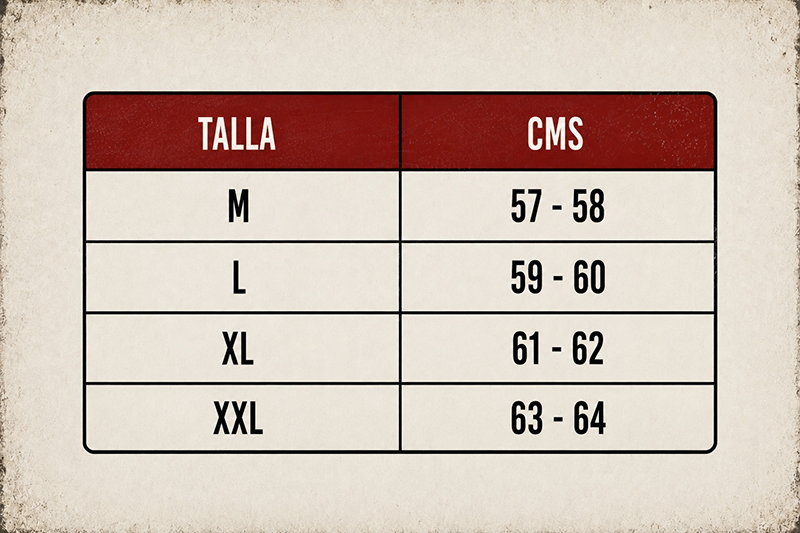 Tabla de tallas para Casco Itaca Nómada